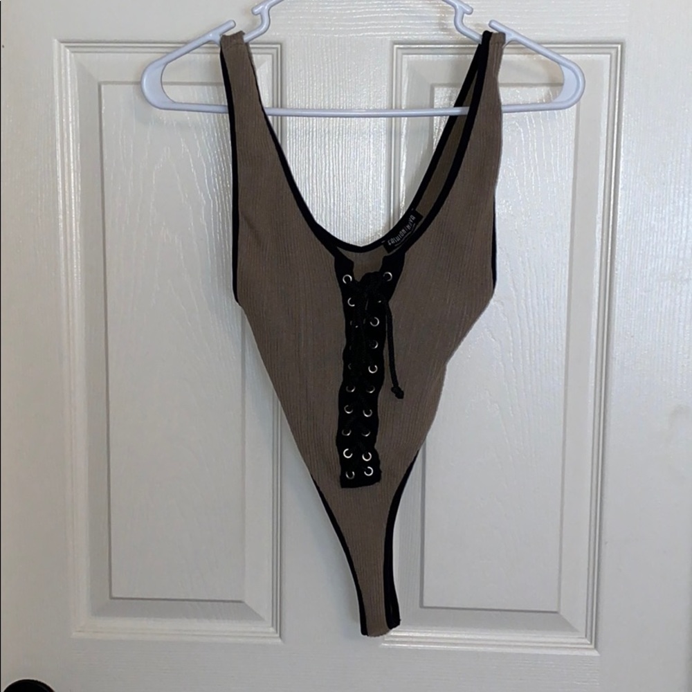 Tan high rise body suit